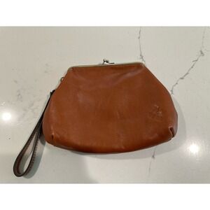 Patricia Nash Savena Leather Kisslock Wristlet Clutch Handbag Brown